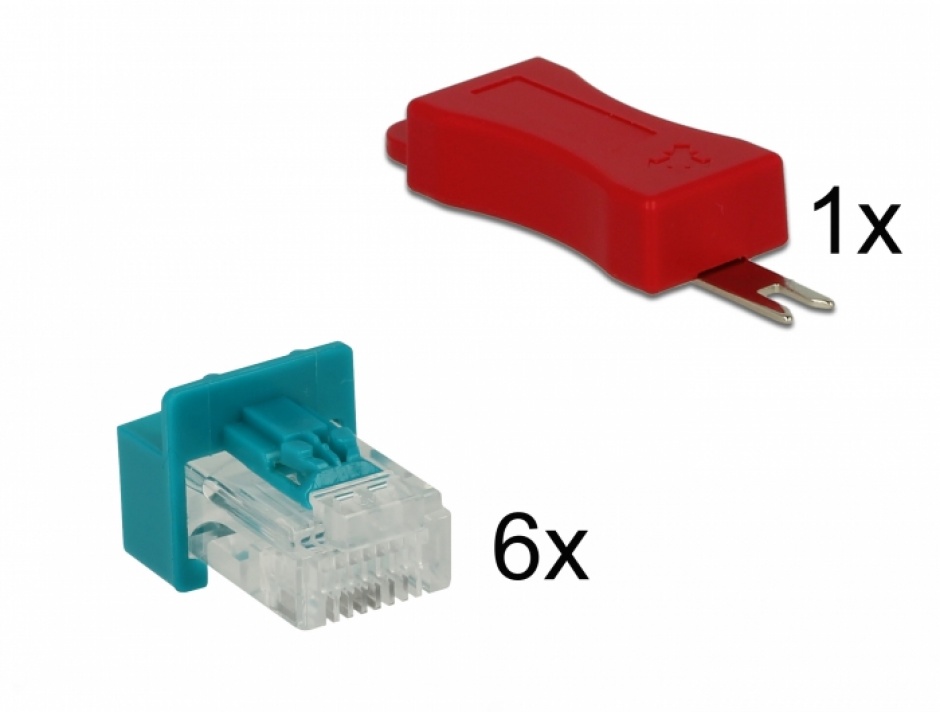 Imagine Set 6 buc clips securizare mufa RJ45 + cheie, Delock 86425