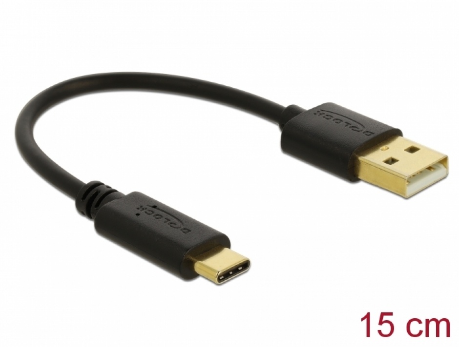 Imagine Cablu de incarcare USB 2.0 la USB-C T-T 15cm Negru, Delock 85351