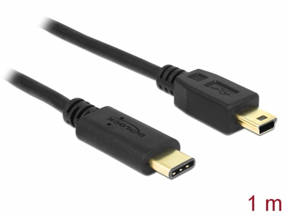Imagine Cablu USB 2.0 tip C la mini USB-B T-T 1m Negru, Delock 83603