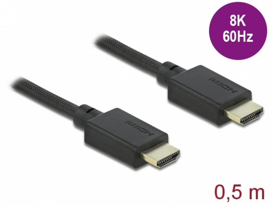 Imagine Cablu HDMI 48 Gbps 8K@60Hz HDR + eARC T-T 0.5m Negru, Delock 85386