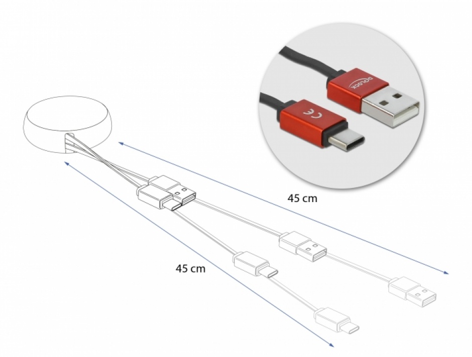 Imagine Cablu de date si incarcare USB 2.0 la USB-C Negru/Rosu, Delock 85819