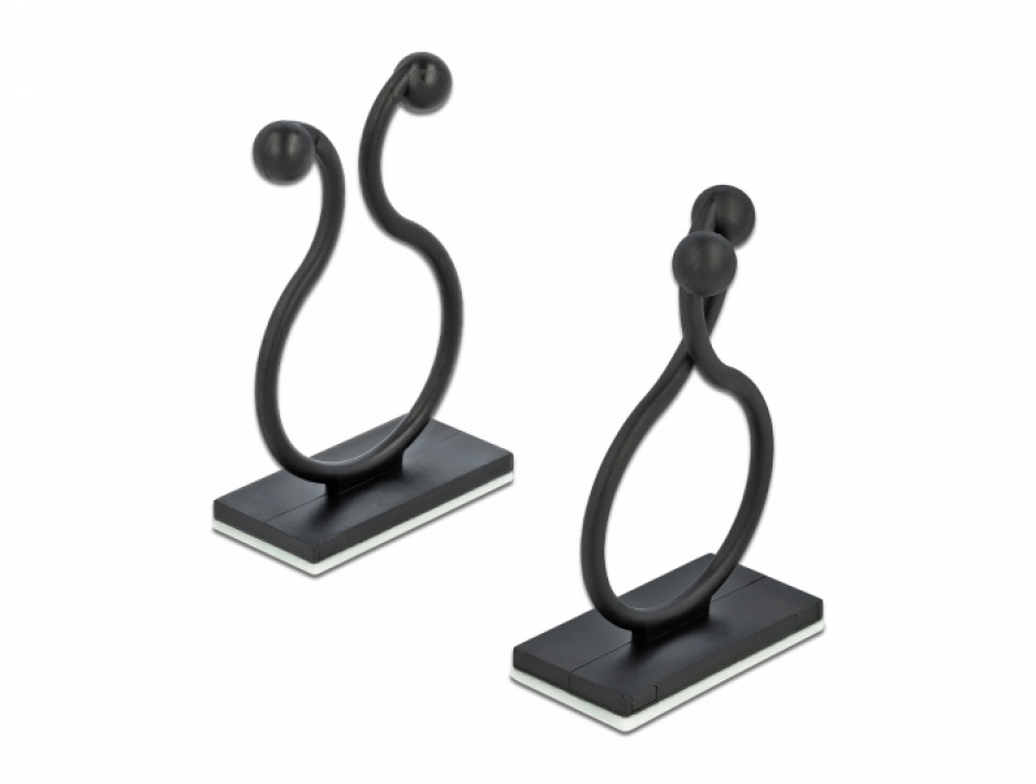 Imagine Set 10 bucati suport cu adeziv pentru cablu Negru, Delock 60176