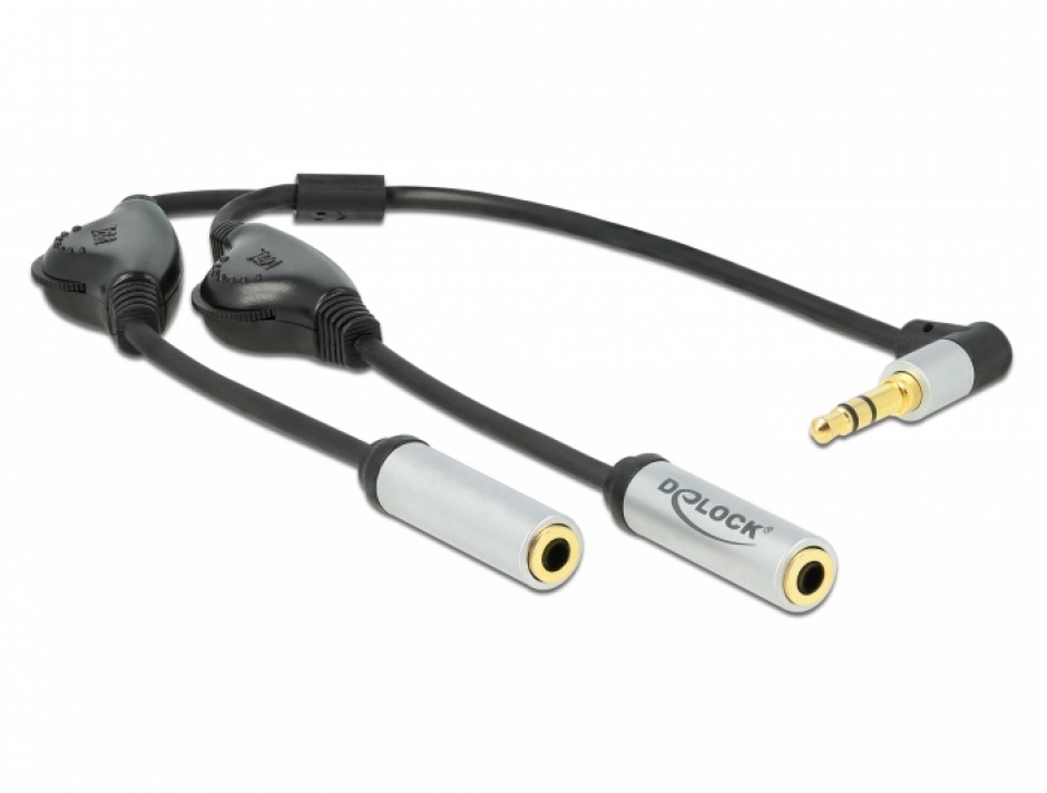 Imagine Splitter jack stereo 3.5mm 3 pini la 2 x jack stereo 3.5mm 3 pini T-M + control volum 25cm, Delock 6