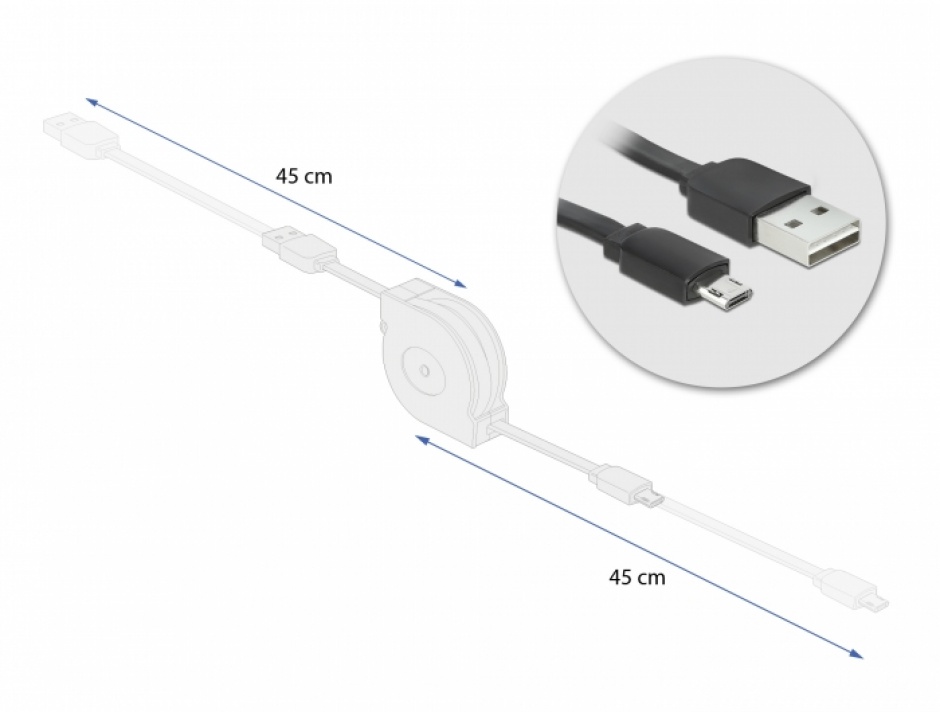 Imagine Cablu retractabil EASY-USB 2.0-A la micro USB-B, Delock 85761