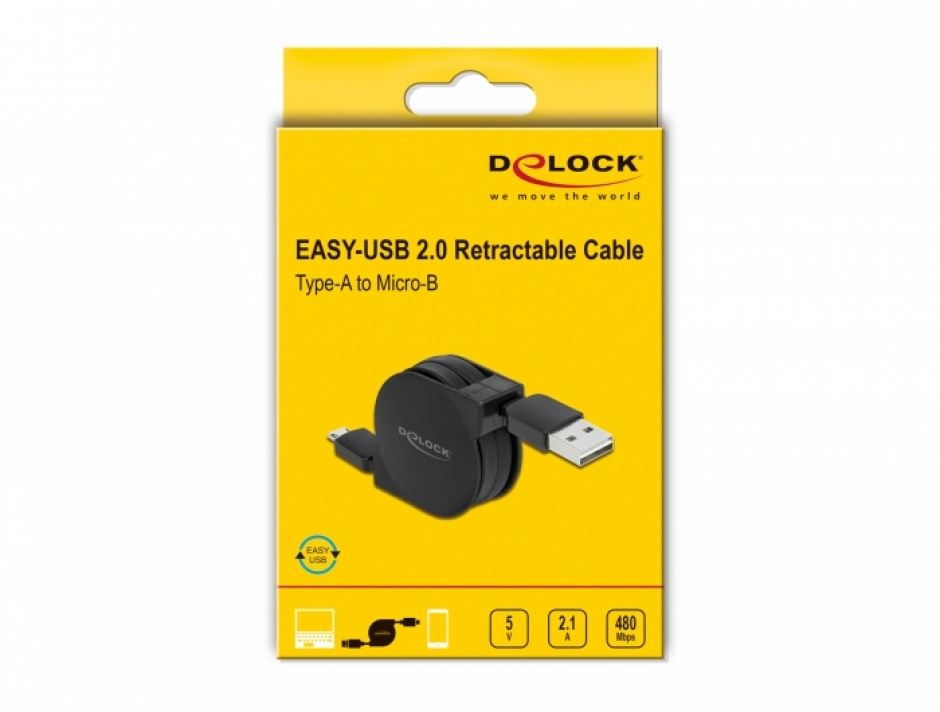 Imagine Cablu retractabil EASY-USB 2.0-A la micro USB-B, Delock 85761