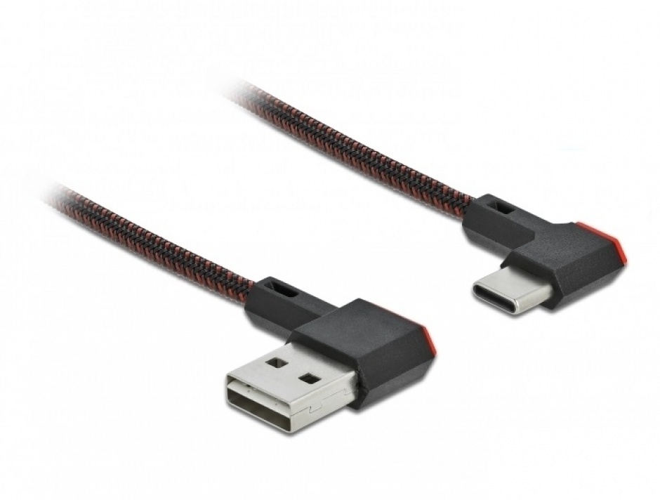Imagine Cablu EASY-USB 2.0 la USB-C unghi stanga/dreapta 0.2m textil, Delock 85279