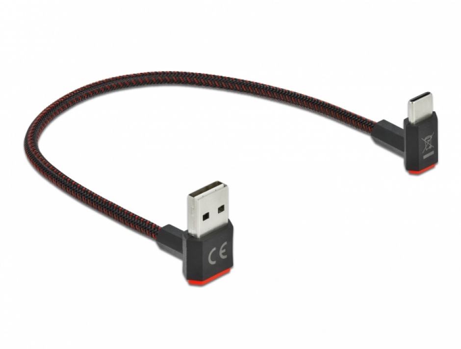 Imagine Cablu EASY-USB 2.0 la USB-C unghi sus/jos 0.2m textil, Delock 85274
