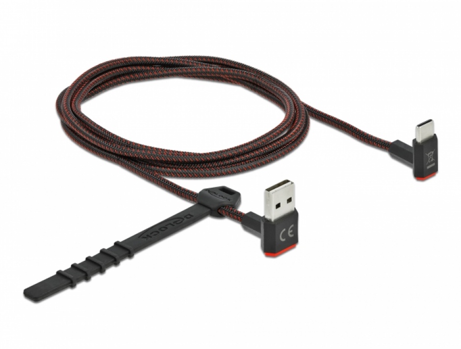 Imagine Cablu EASY-USB 2.0 la USB-C unghi sus/jos 1.5m textil, Delock 85277