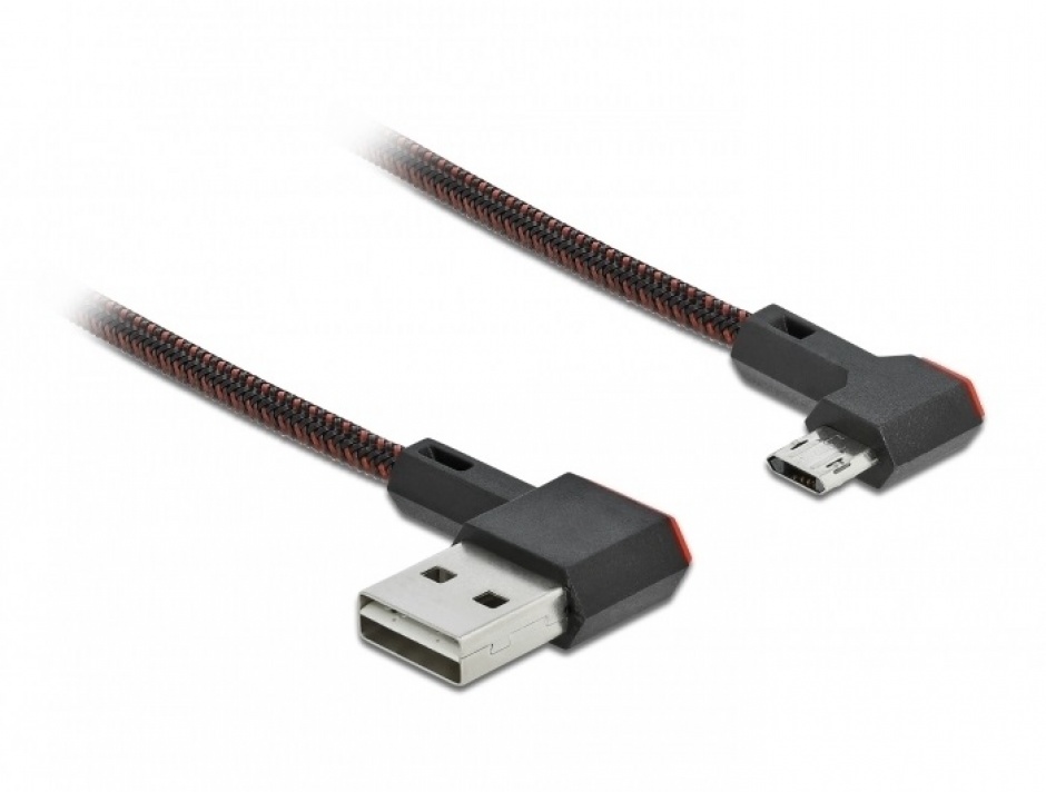 Imagine Cablu EASY-USB 2.0 la micro-B EASY-USB unghi stanga/dreapta 0.5m textil, Delock 85270