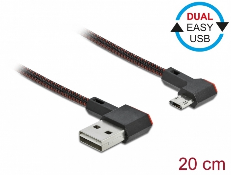 Imagine Cablu EASY-USB 2.0 la micro-B EASY-USB unghi stanga/dreapta 0.2m textil, Delock 85269