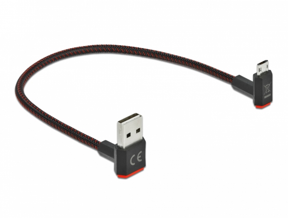 Imagine Cablu EASY-USB 2.0 la micro-B EASY-USB unghi sus/jos 0.2m textil, Delock 85264