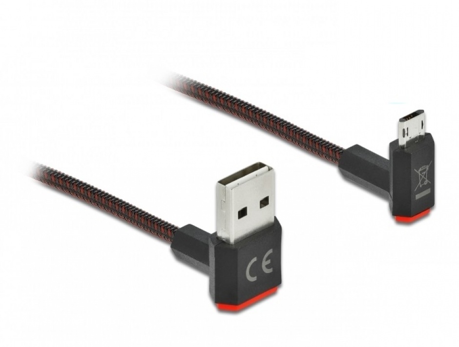 Imagine Cablu EASY-USB 2.0 la micro-B EASY-USB unghi sus/jos 1.5m textil, Delock 85267
