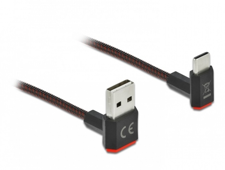 Imagine Cablu EASY-USB 2.0 la USB-C unghi sus/jos 0.2m textil, Delock 85274