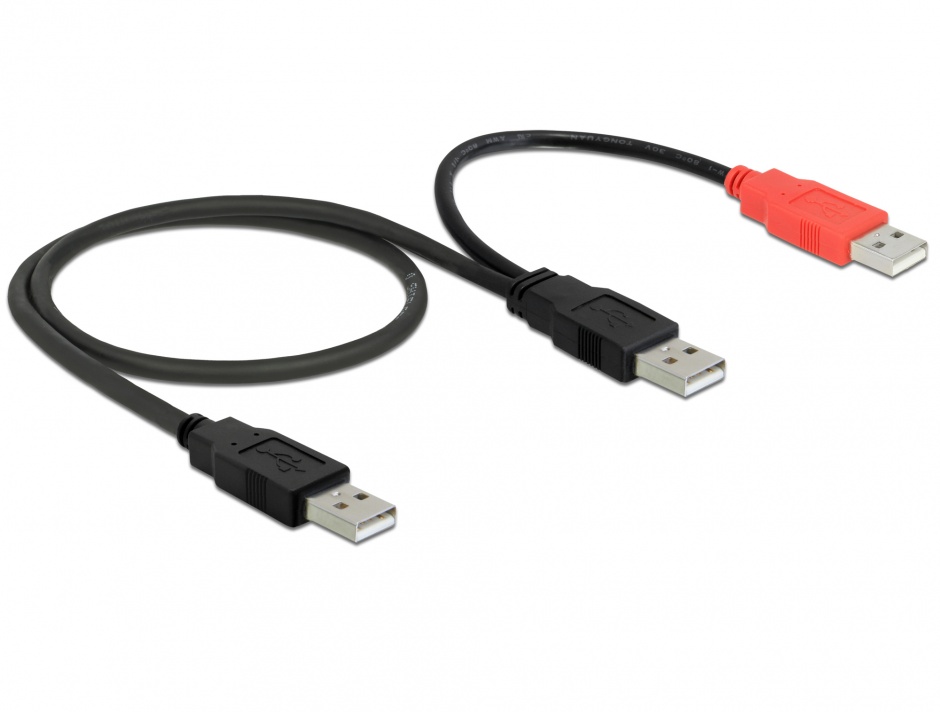 Imagine Cablu USB 2.0 A la 2 x USB 2.0 A T-T 0.75m, Delock 82769