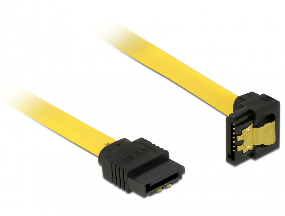 Imagine Cablu SATA III 6 Gb/s unghi jos-drept, clips metalic 10 cm, Delock 82798