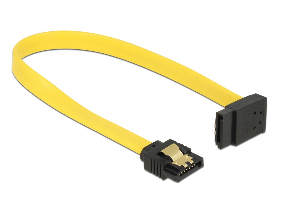 Imagine Cablu SATA III 6 Gb/s unghi drept - sus galben 20cm, Delock 82799