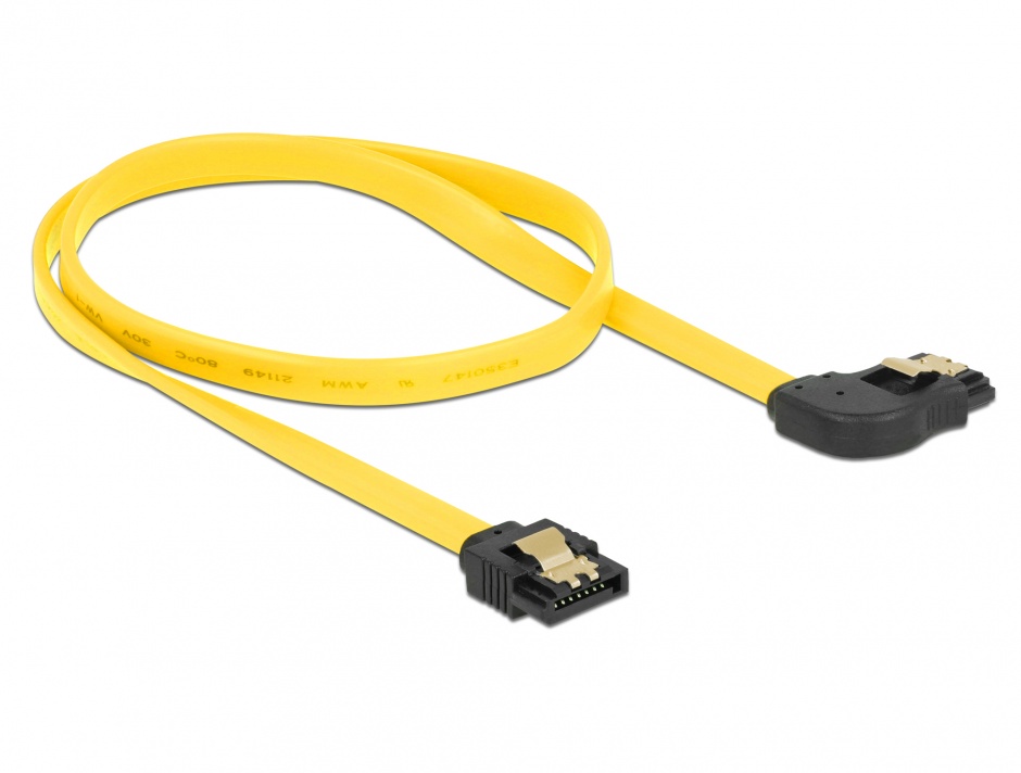 Imagine Cablu SATA III 6 Gb/s unghi dreapta - drept cu fixare 50cm, Delock 82829
