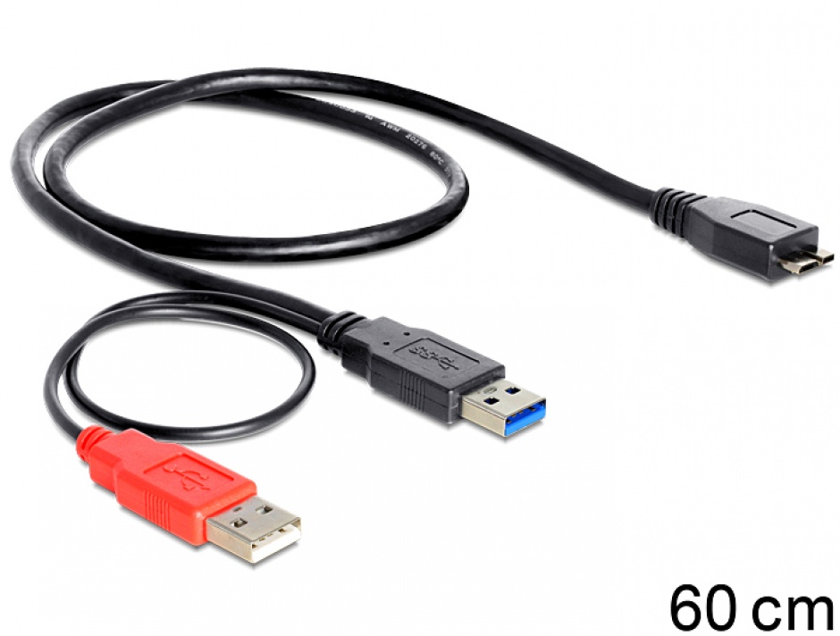 Imagine Cablu USB 3.0 la USB 3.0 micro B + USB 2.0 60cm, Delock 82909