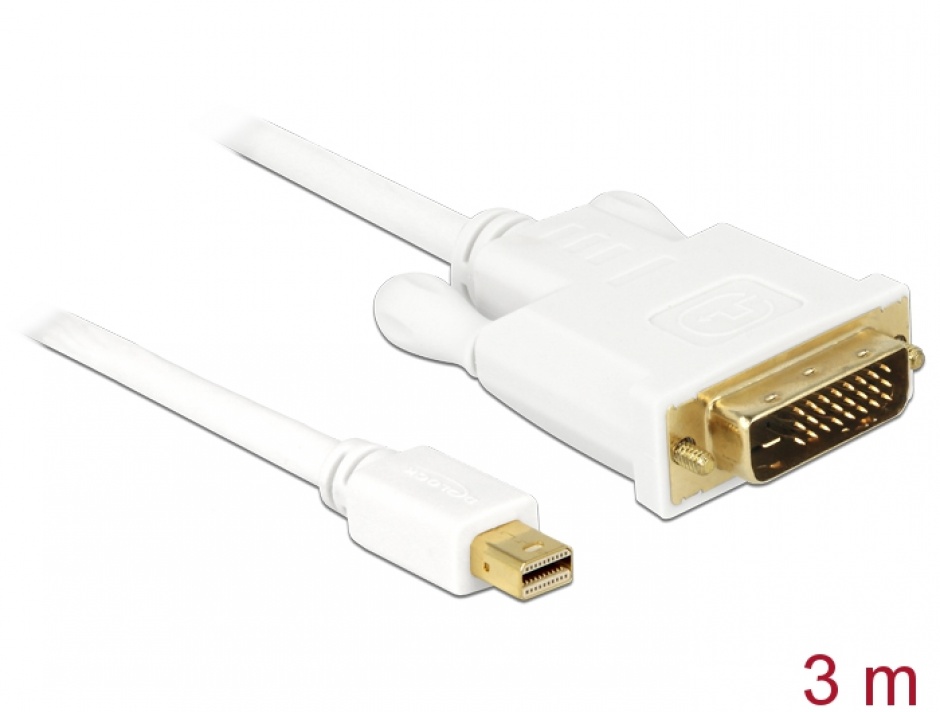 Imagine Cablu mini DisplayPort 1.1 la DVI-D 24+1 pini T-T Alb 3m, Delock 82919