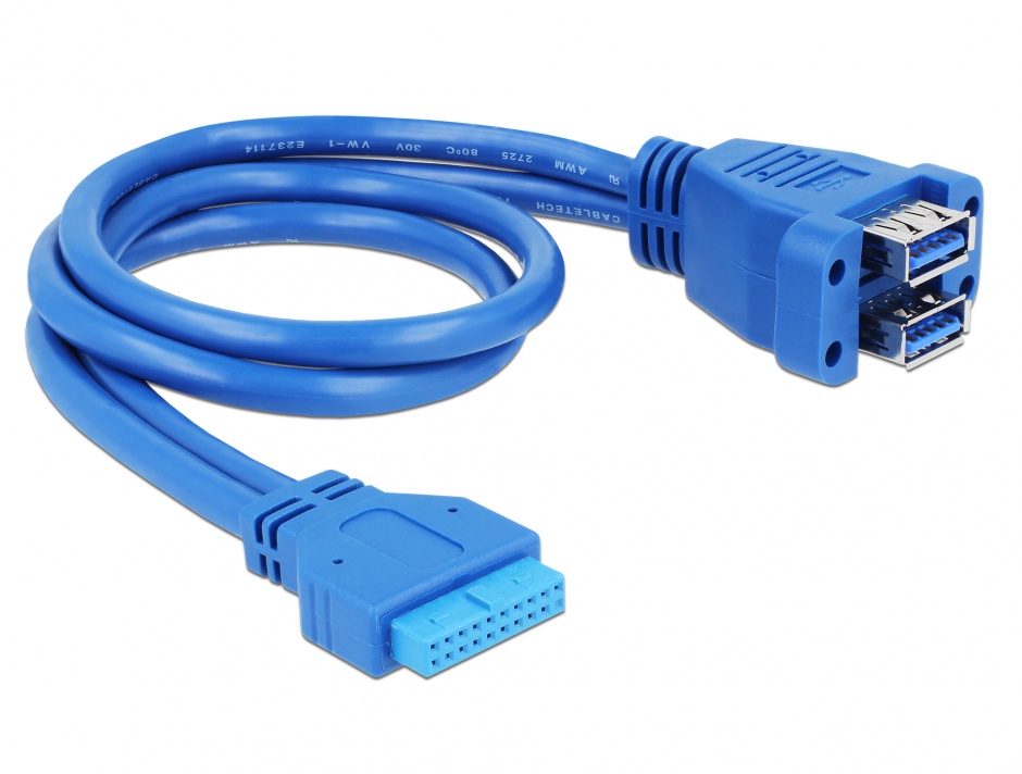 Imagine Cablu USB 3.0 pin header la 2 x USB 3.0-A M-M, Delock 82942 