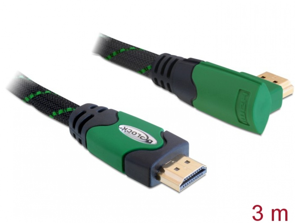 Imagine Cablu HDMI 4K v1.4 unghi 90 grade T-T 3m Verde, Delock 82953