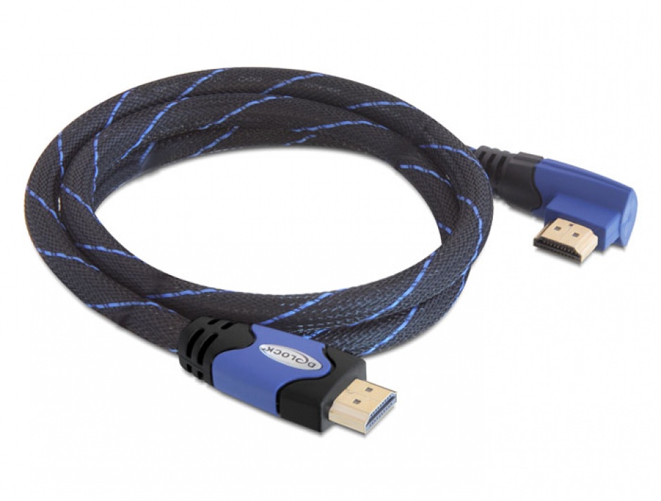 Imagine Cablu HDMI 4K v1.4 unghi 90 grade T-T 1m albastru, Delock 82955