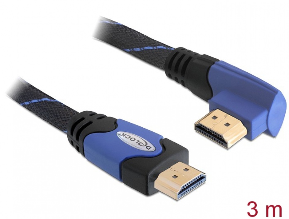 Imagine Cablu HDMI 4K v1.4 unghi 90 grade T-T 3m albastru, Delock 82957