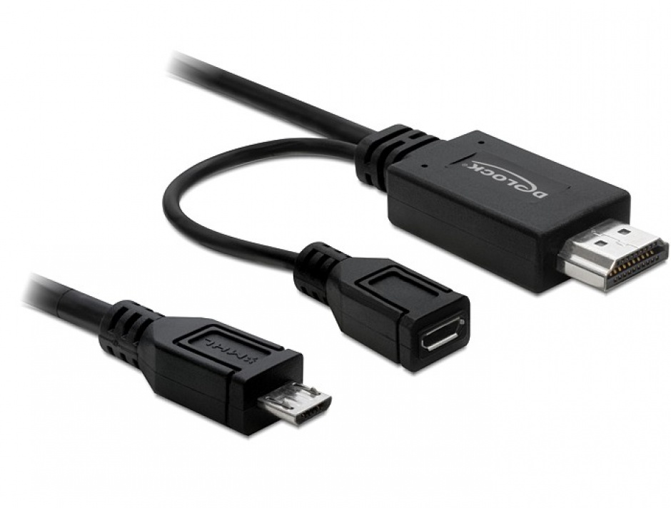 Imagine Cablu MHL la HDMI + micro USB-B 5 pini 1.5m (Samsung S2), Delock 82990