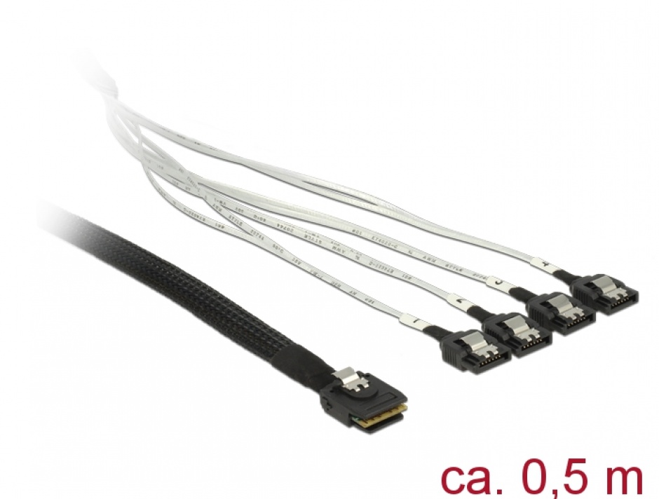 Imagine Cablu mini SAS 36 pini SFF 8087 la 4 x SATA 50cm, Delock 83058