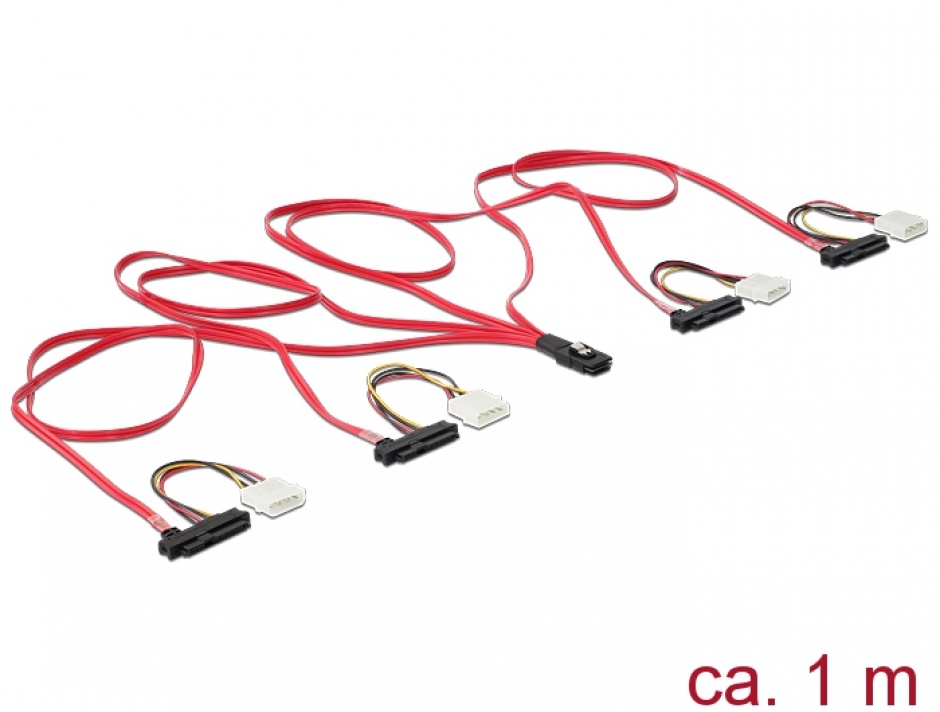 Imagine Cablu mini SAS 36 pini SFF 8087 la 4 x SAS 29 pini SFF8482 1m, Delock 83146