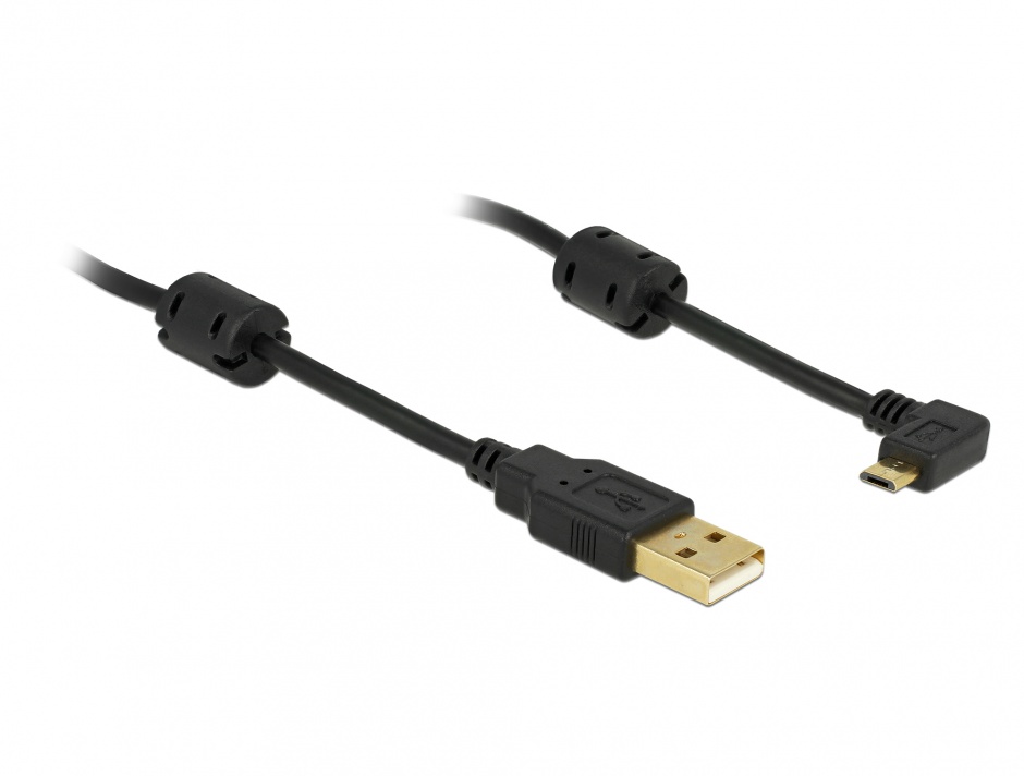 Imagine Cablu USB la micro USB-B T-T unghi de 90 grade 1m, Delock 83147