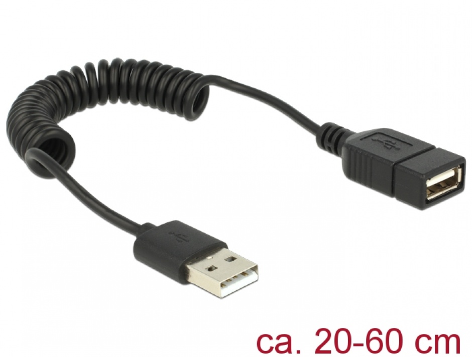 Imagine Cablu prelungitor USB 2.0 A T-M spiralat, Delock 83163