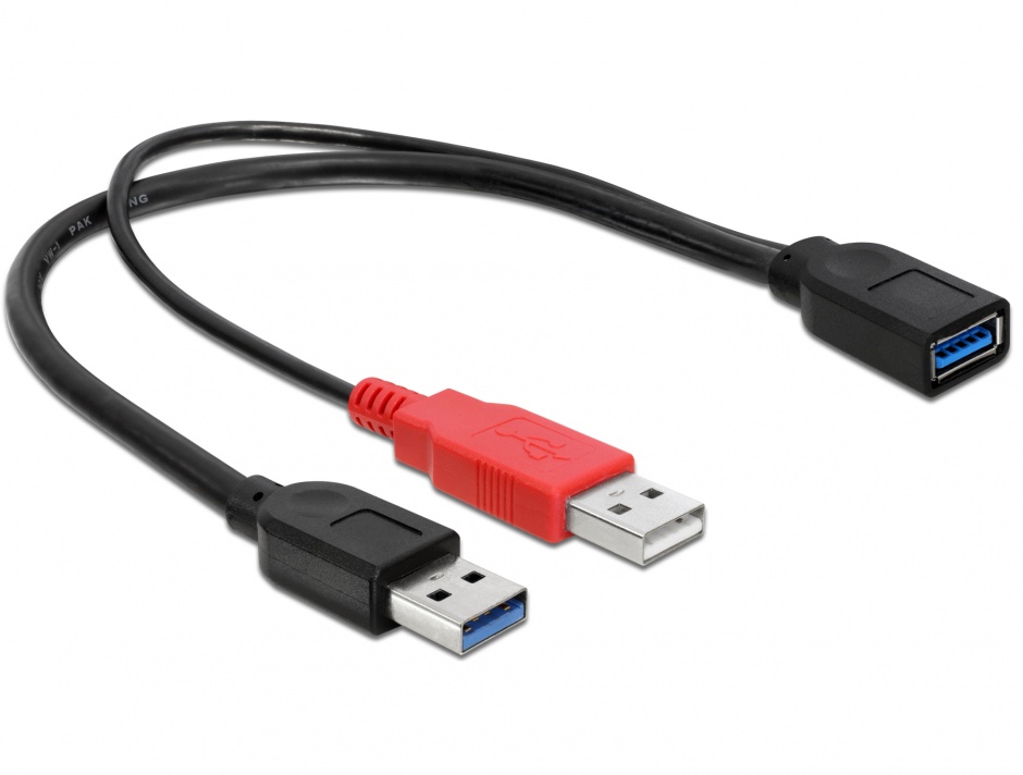 Imagine Cablu Y USB 3.0 pentru alimentare suplimentara 30cm, Delock 83176