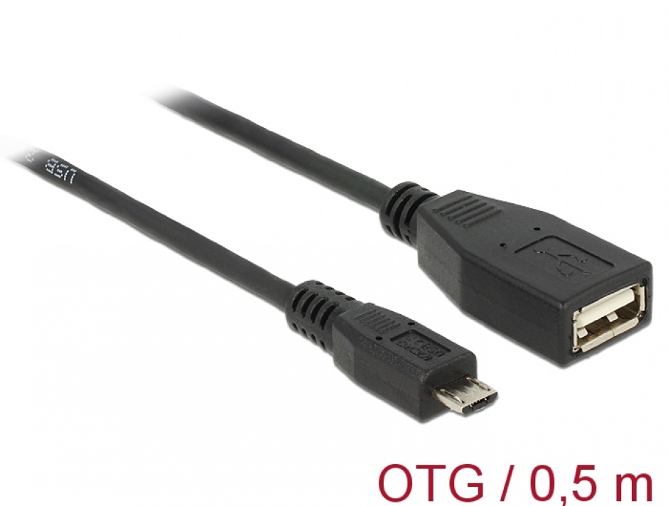 Imagine Cablu USB micro B la USB A T-M OTG 50 cm, Delock 83183