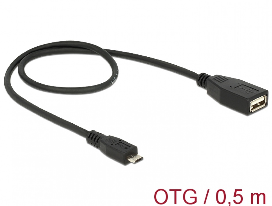 Imagine Cablu USB micro B la USB A T-M OTG 50 cm, Delock 83183