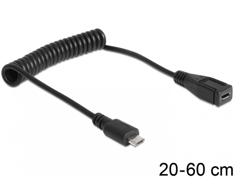 Imagine Cablu prelungitor spiralat micro USB-B T-M, Delock 83249