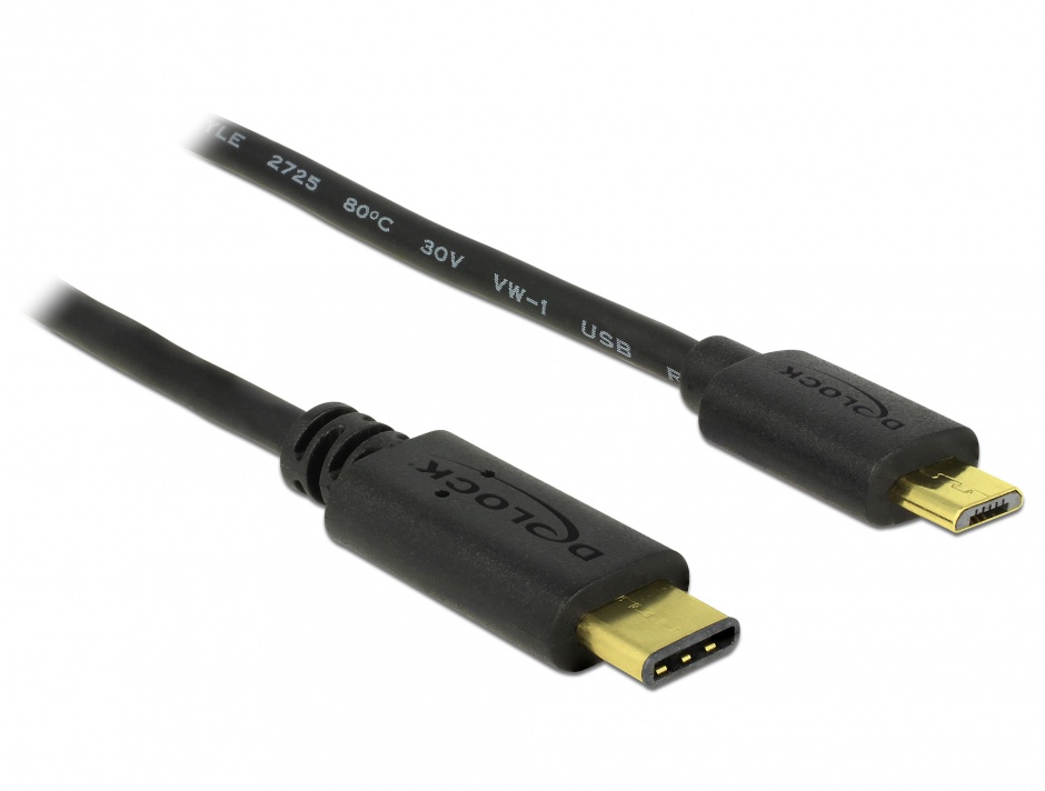 Imagine Cablu USB 2.0-C la micro USB T-T 2m negru, Delock 83334