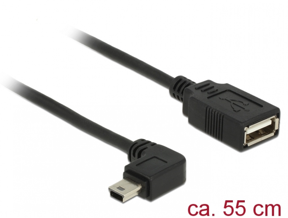 Imagine Cablu spiralat mini USB unghi la USB 2.0 T-M OTG 50cm, Delock 83355