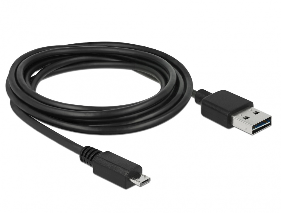 Imagine Cablu EASY-USB 2.0-A la micro-B T-T 3m Negru, Delock 83368