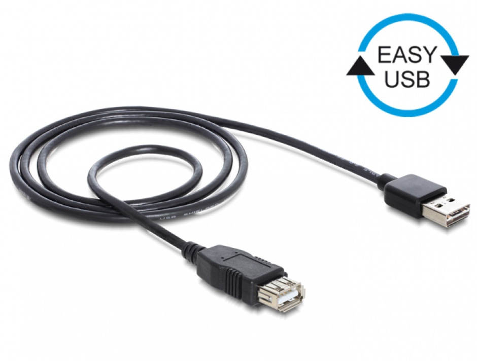 Imagine Cablu prelungitor EASY-USB 2.0-A la USB 2.0-A T-M 1m Negru, Delock 83370