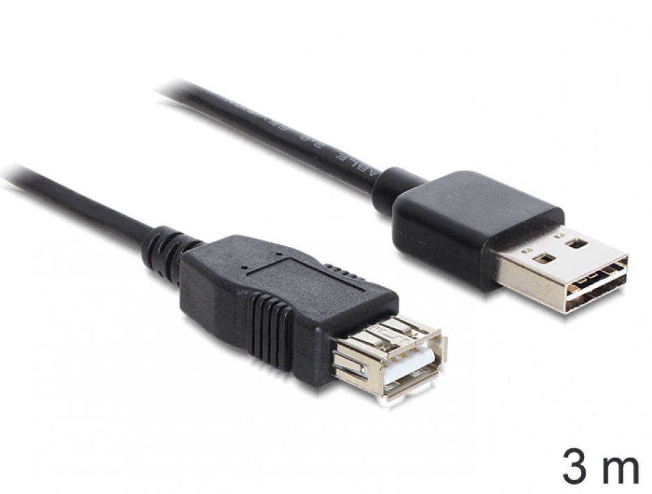 Imagine Cablu prelungitor EASY-USB 2.0-A la USB 2.0-A T-M 3m, Delock 83372