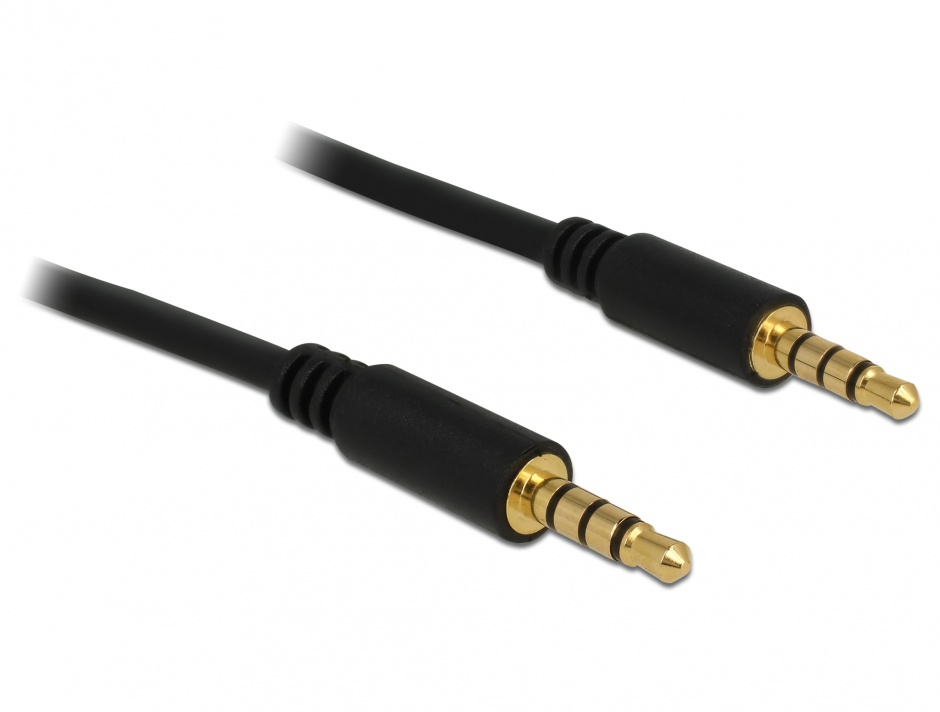 Imagine Cablu stereo jack 3.5mm 4 pini Negru T-T 0.5m, Delock 83434