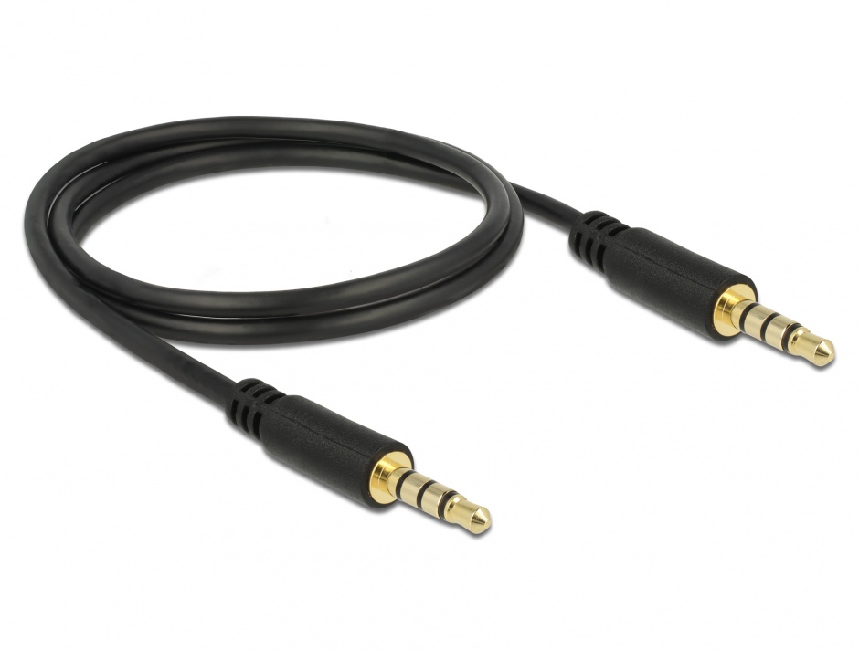 Imagine Cablu stereo jack 3.5mm 4 pini Negru T-T 1m, Delock 83435