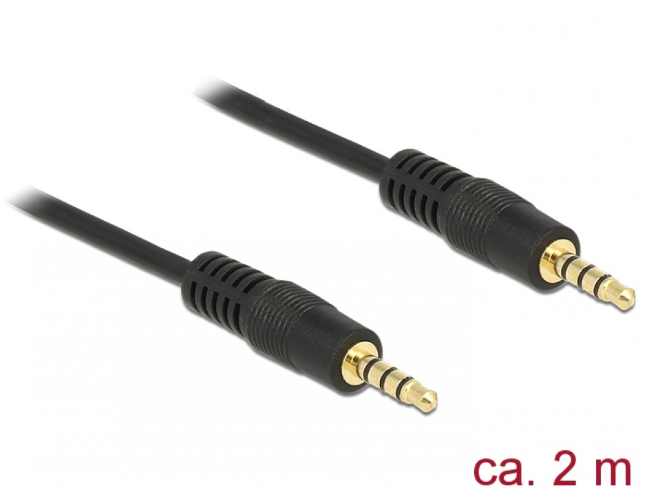 Imagine Cablu stereo jack 3.5mm 4 pini Negru T-T 2m, Delock 83436