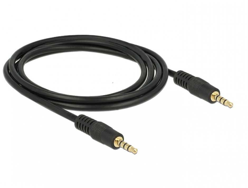 Imagine Cablu stereo jack 3.5mm 4 pini Negru T-T 2m, Delock 83436 