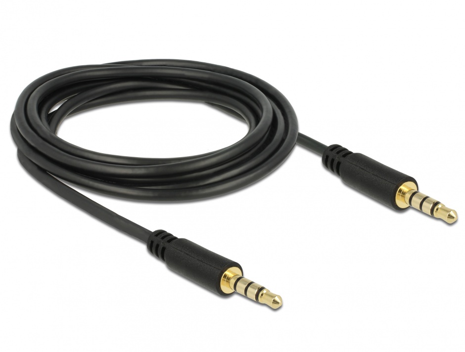 Imagine Cablu stereo jack 3.5mm 4 pini Negru T-T 3m, Delock 83437