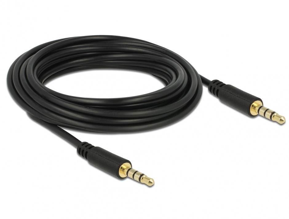 Imagine Cablu stereo jack 3.5mm 4 pini Negru T-T 5m, Delock 83438