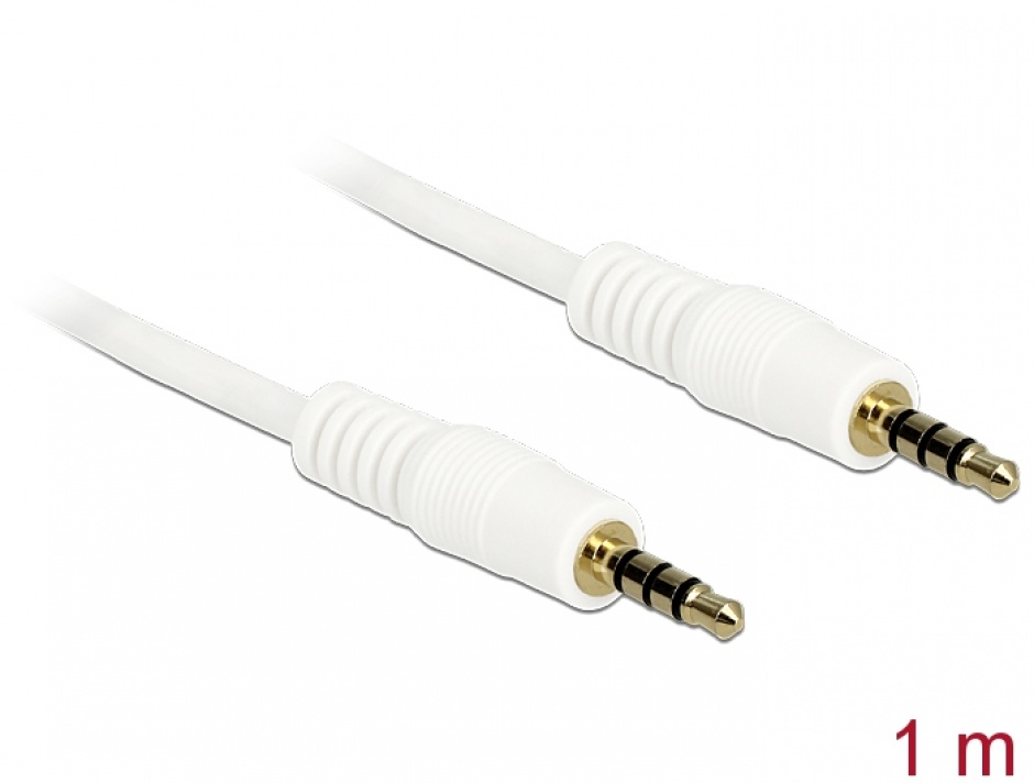 Imagine Cablu stereo jack 3.5mm 4 pini Alb T-T 1m, Delock 83440