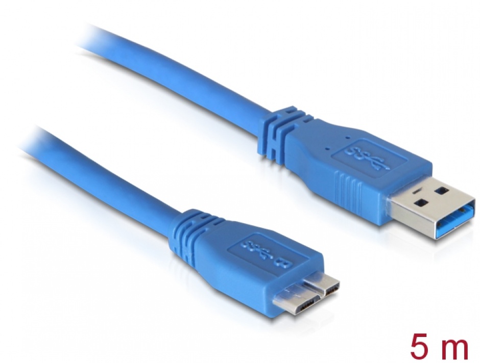 Imagine Cablu micro USB-B 3.0 la USB-A T-T albastru 5m, Delock 83502