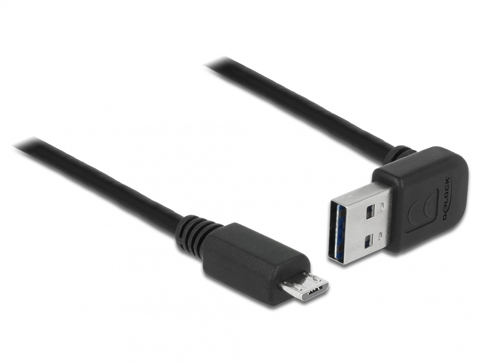 Imagine Cablu EASY-USB 2.0 tip A unghi sus/jos la micro USB-B T-T 2m Negru, Delock 83536